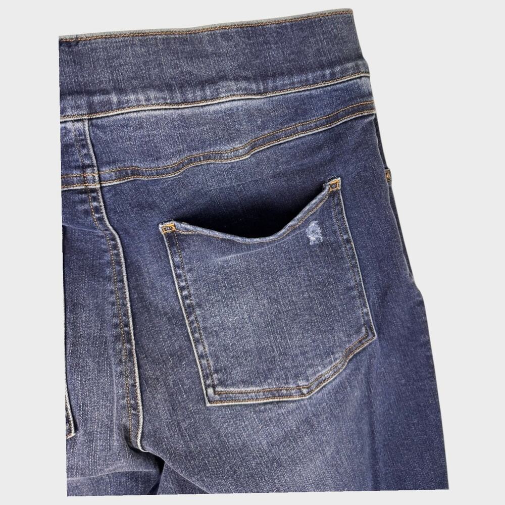 SPANX NEW NWT Large Blue Denim Medium Wash Distressed Skinny Jeans Raw Hem - Picture 14 of 16